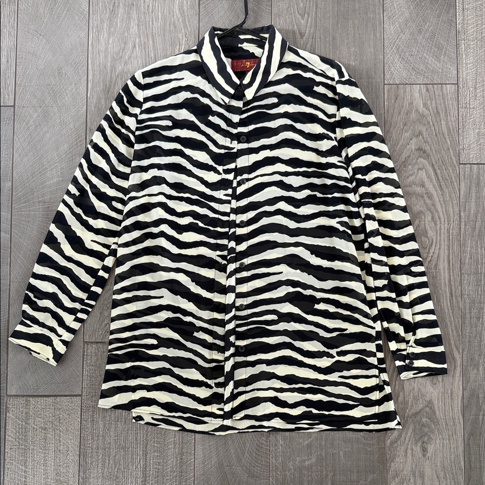 7 For All Mankind Black and White Zebra Print Button Down Shirt
